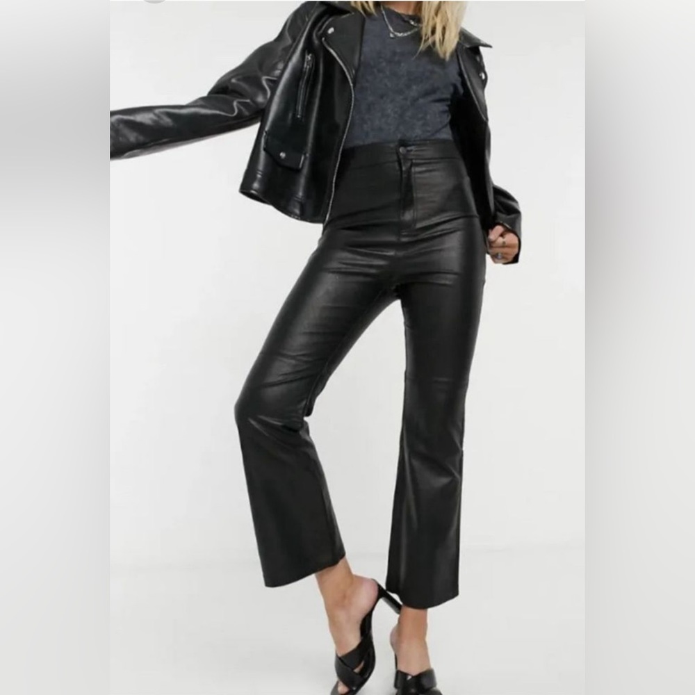 Free People Cropped Faux Leather Vegan Pants Women’s  High Rise Size 8 - Picture 2 of 9